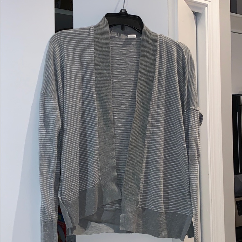 Gray and white striped cardigan